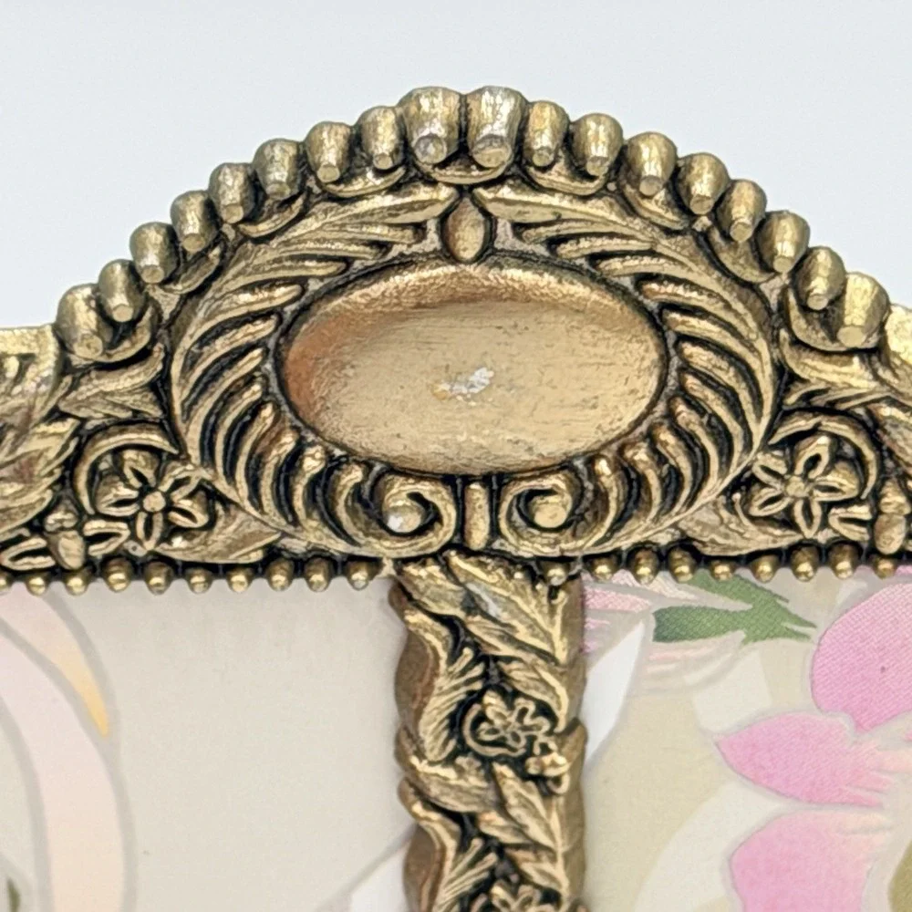VTG Gold Tone Ornate Double‎ Picture Frame Floral Baroque Hollywood Regency
